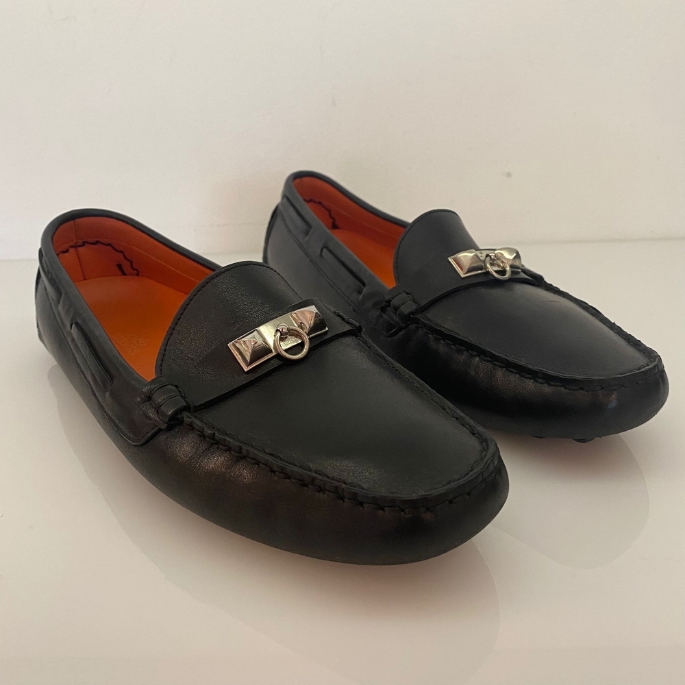 Hermes, Black Leather Irving Loafers